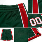 Custom Hunter Green White-Red Authentic Basketball Shorts detail