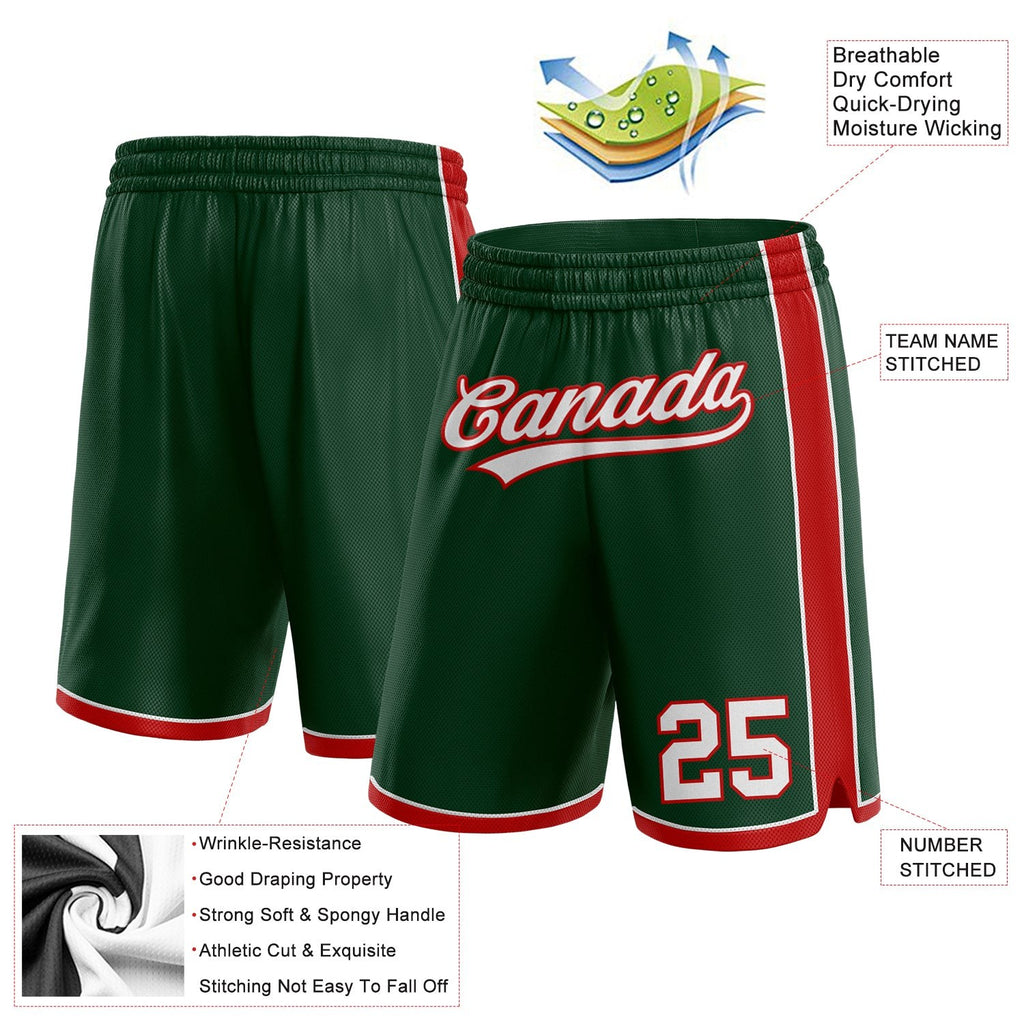 Custom Hunter Green White-Red Authentic Basketball Shorts photo 2