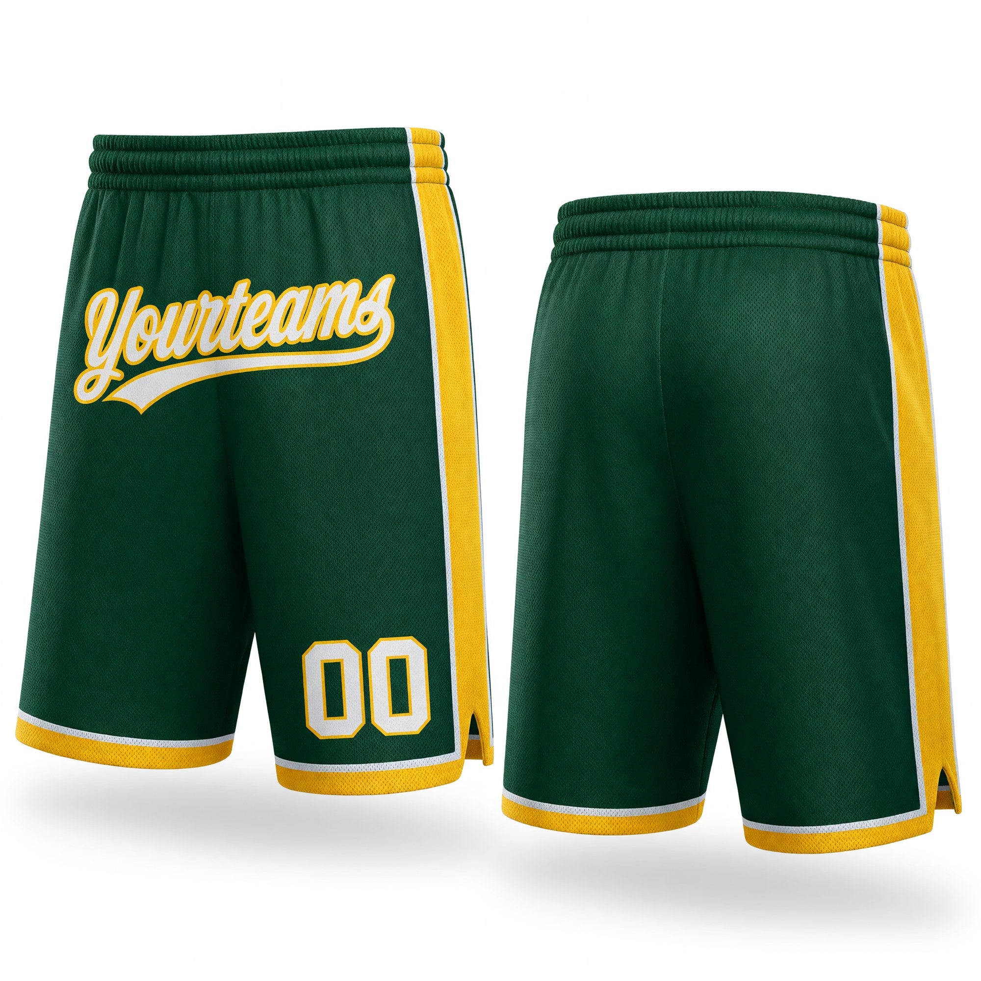 Custom Hunter Green White-Yellow Authentic Basketball Shorts