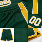 Custom Hunter Green White-Yellow Authentic Basketball Shorts detail