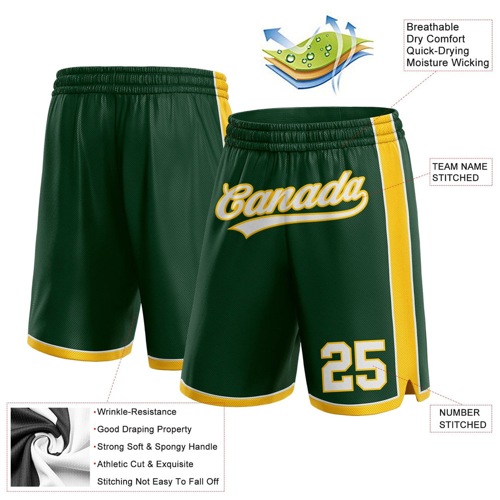 Custom Hunter Green White-Yellow Authentic Basketball Shorts photo 2