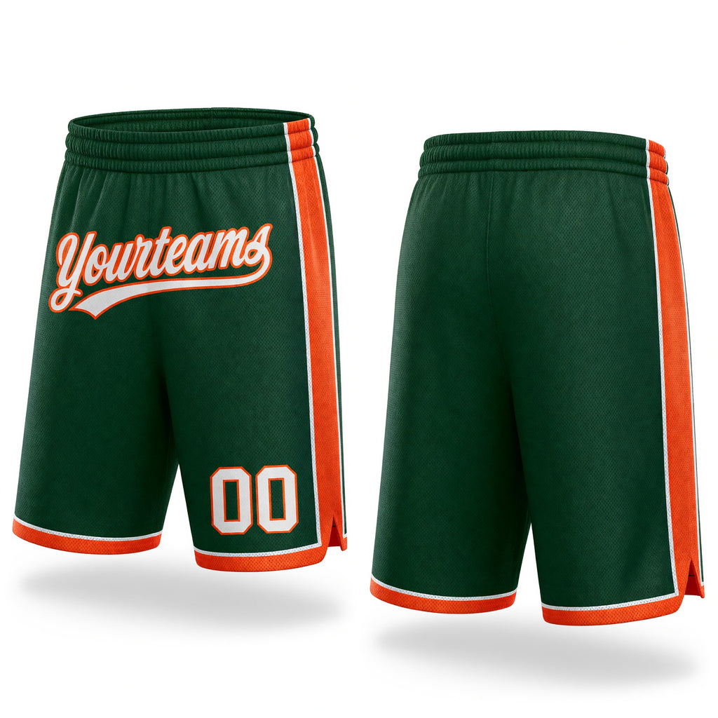 Custom Hunter Green White-Orange Authentic Basketball Shorts