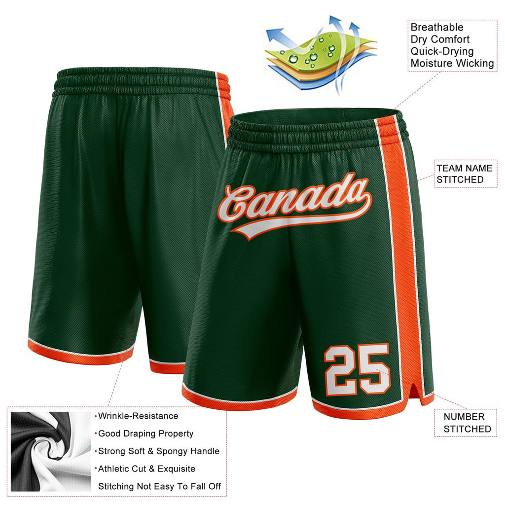 Custom Hunter Green White-Orange Authentic Basketball Shorts photo 2
