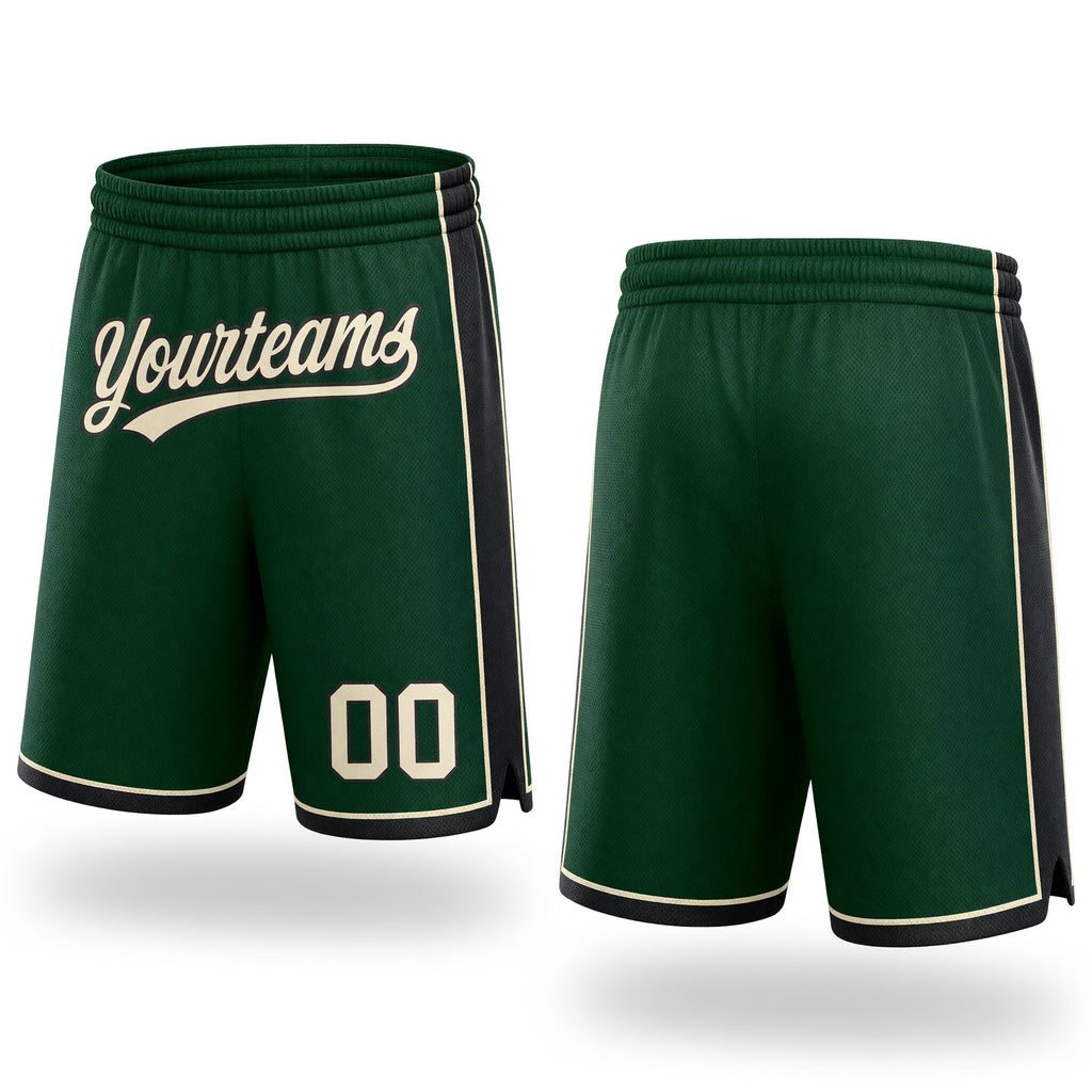 Custom Hunter Green Cream-Black Authentic Basketball Shorts