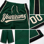 Custom Hunter Green Cream-Black Authentic Basketball Shorts detail