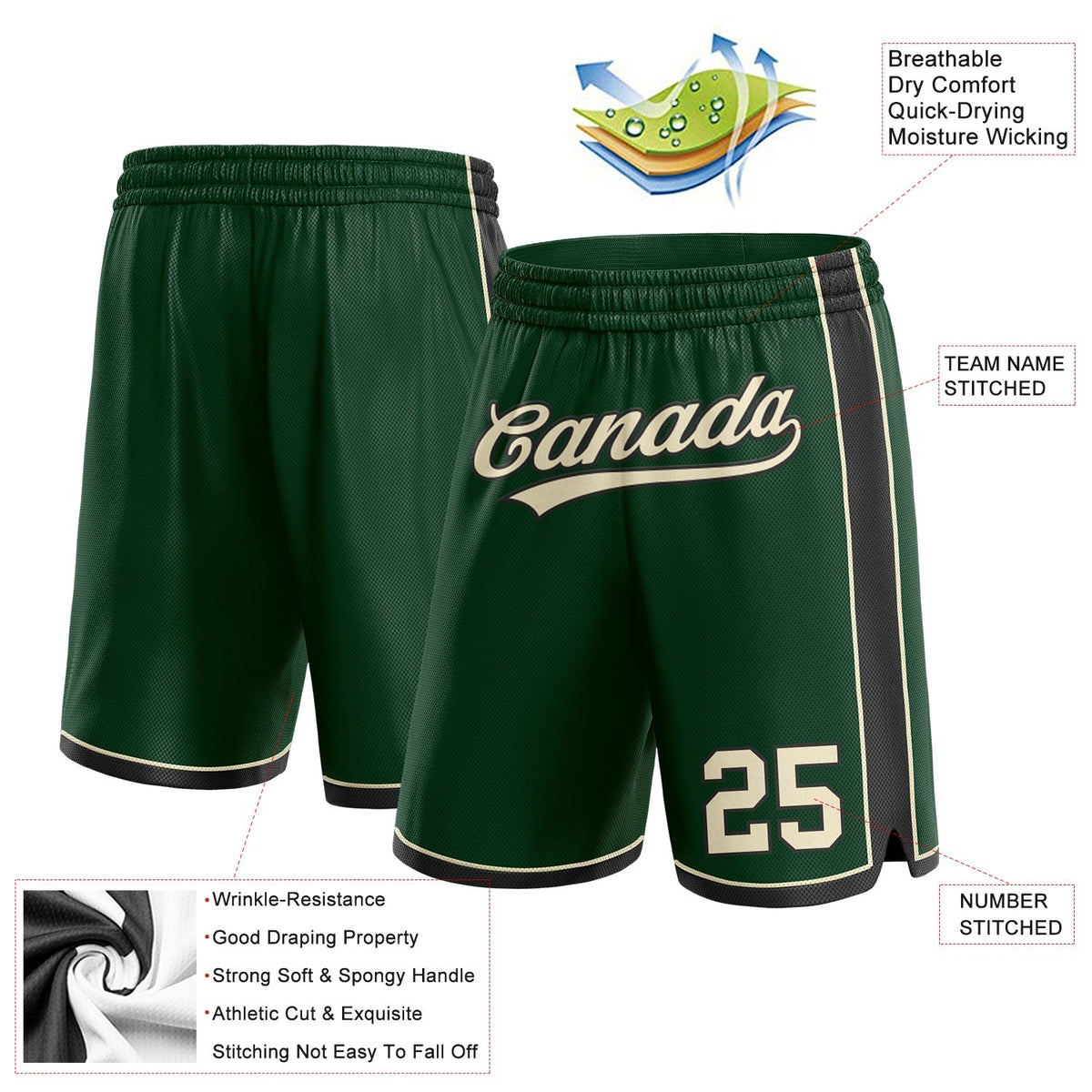 Custom Hunter Green Cream-Black Authentic Basketball Shorts photo 2