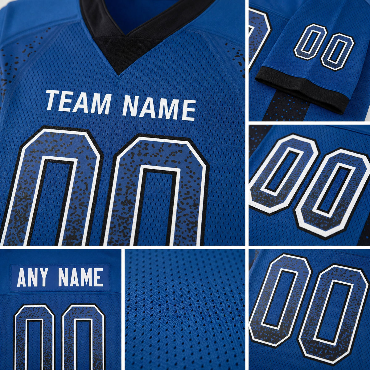 Custom Royal Black-White Drift Fashion Football Jersey detail