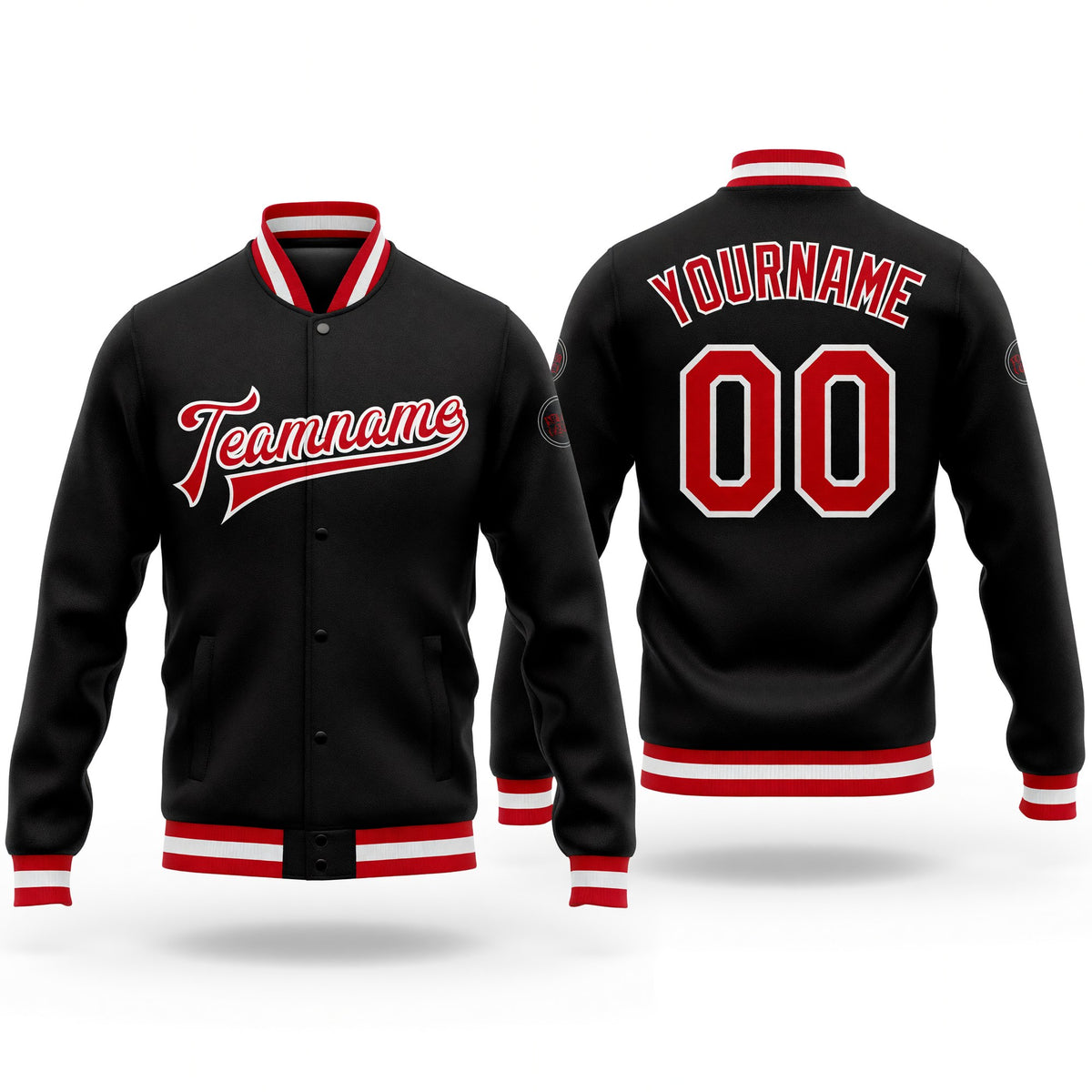 Custom Black Red-White Bomber Full-Snap Varsity Letterman Jacket