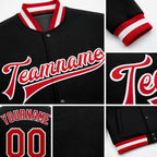 Custom Black Red-White Bomber Full-Snap Varsity Letterman Jacket detail