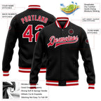 Custom Black Red-White Bomber Full-Snap Varsity Letterman Jacket photo 5