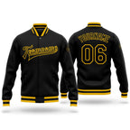 Custom Black Black-Gold Bomber Full-Snap Varsity Letterman Jacket