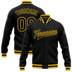 Custom Black Black-Gold Bomber Full-Snap Varsity Letterman Jacket photo 1