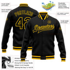 Custom Black Black-Gold Bomber Full-Snap Varsity Letterman Jacket photo 5