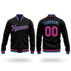 Custom Black Pink-Light Blue Bomber Full-Snap Varsity Letterman Jacket
