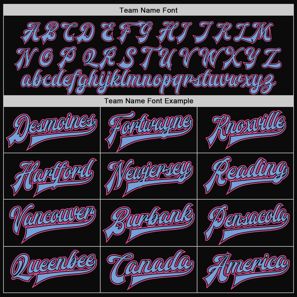 Custom Black Pink-Light Blue Bomber Full-Snap Varsity Letterman Jacket photo 6