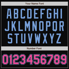 Custom Black Pink-Light Blue Bomber Full-Snap Varsity Letterman Jacket photo 7