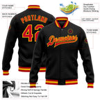 Custom Black Red-Gold Bomber Full-Snap Varsity Letterman Jacket photo 5