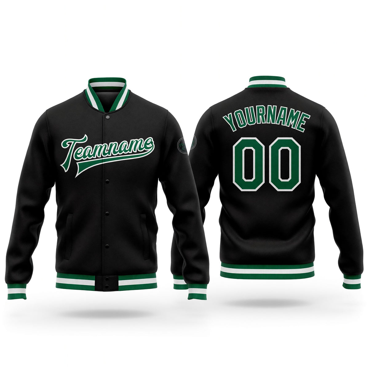 Custom Black Kelly Green-White Bomber Full-Snap Varsity Letterman Jacket