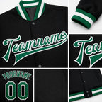 Custom Black Kelly Green-White Bomber Full-Snap Varsity Letterman Jacket detail