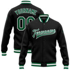 Custom Black Kelly Green-White Bomber Full-Snap Varsity Letterman Jacket photo 1