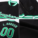 Custom Black Kelly Green-White Bomber Full-Snap Varsity Letterman Jacket photo 4