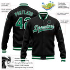 Custom Black Kelly Green-White Bomber Full-Snap Varsity Letterman Jacket photo 5