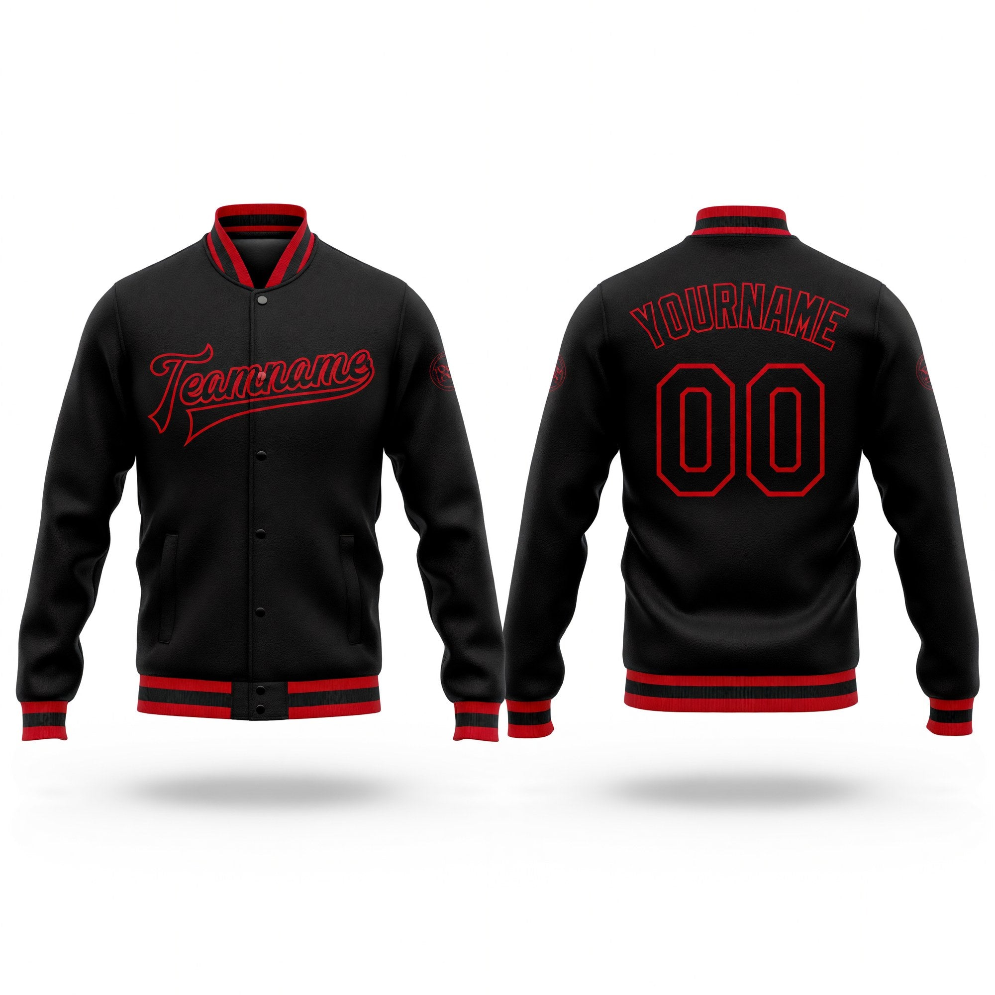 Custom Black Black-Red Bomber Full-Snap Varsity Letterman Jacket