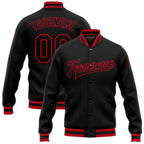 Custom Black Black-Red Bomber Full-Snap Varsity Letterman Jacket photo 1