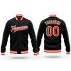 Custom Black Orange-White Bomber Full-Snap Varsity Letterman Jacket