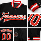 Custom Black Orange-White Bomber Full-Snap Varsity Letterman Jacket detail