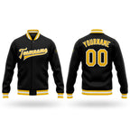 Custom Black Gold-White Bomber Full-Snap Varsity Letterman Jacket