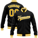 Custom Black Gold-White Bomber Full-Snap Varsity Letterman Jacket photo 1