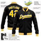 Custom Black Gold-White Bomber Full-Snap Varsity Letterman Jacket photo 5