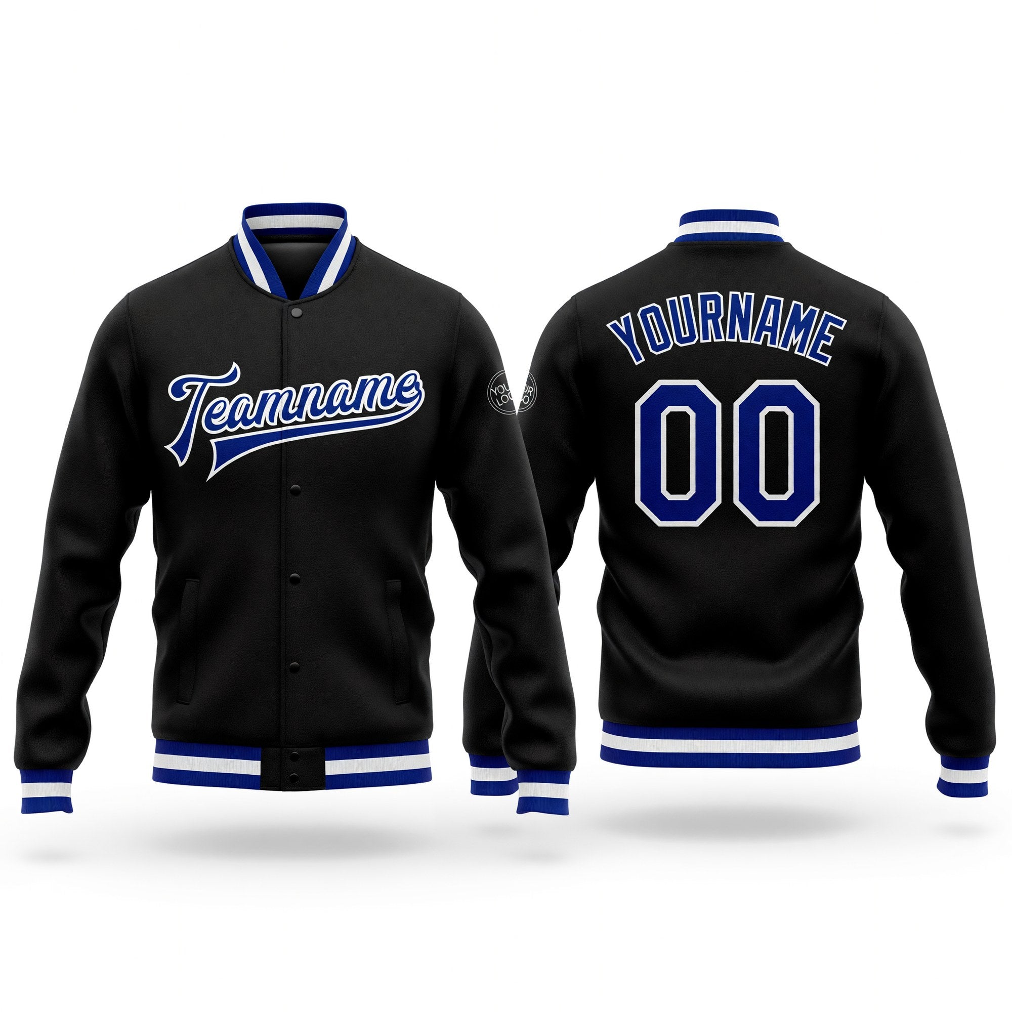 Custom Black Royal-White Bomber Full-Snap Varsity Letterman Jacket