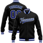 Custom Black Royal-White Bomber Full-Snap Varsity Letterman Jacket photo 1