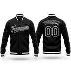 Custom Black Black-White Bomber Full-Snap Varsity Letterman Jacket