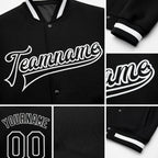 Custom Black Black-White Bomber Full-Snap Varsity Letterman Jacket detail