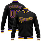Custom Black Purple-Gold Bomber Full-Snap Varsity Letterman Jacket photo 1