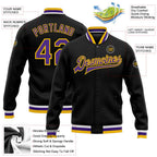 Custom Black Purple-Gold Bomber Full-Snap Varsity Letterman Jacket photo 5