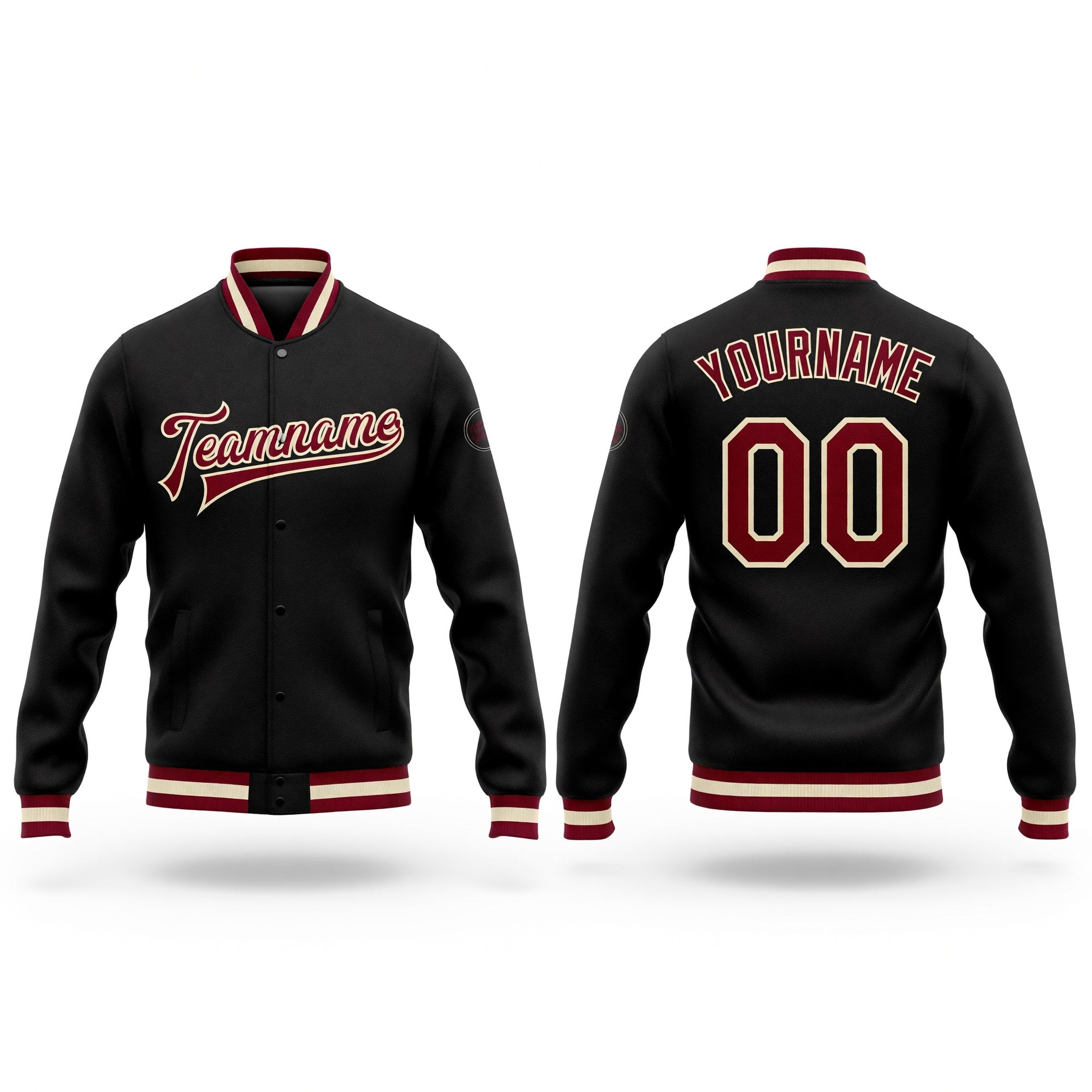 Custom Black Maroon-Cream Bomber Full-Snap Varsity Letterman Jacket