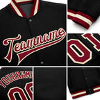 Custom Black Maroon-Cream Bomber Full-Snap Varsity Letterman Jacket detail