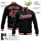 Custom Black Maroon-Cream Bomber Full-Snap Varsity Letterman Jacket photo 5