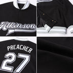 Custom Black White-Gray Bomber Full-Snap Varsity Letterman Jacket photo 4
