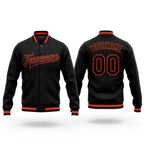 Custom Black Black-Orange Bomber Full-Snap Varsity Letterman Jacket