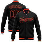 Custom Black Black-Orange Bomber Full-Snap Varsity Letterman Jacket photo 1