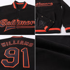Custom Black Black-Orange Bomber Full-Snap Varsity Letterman Jacket photo 4