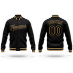 Custom Black Black-Old Gold Bomber Full-Snap Varsity Letterman Jacket