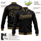 Custom Black Black-Old Gold Bomber Full-Snap Varsity Letterman Jacket photo 5