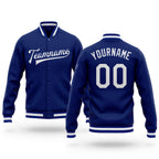 Custom Royal White Bomber Full-Snap Varsity Letterman Jacket