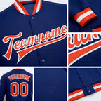 Custom Royal Orange-White Bomber Full-Snap Varsity Letterman Jacket detail